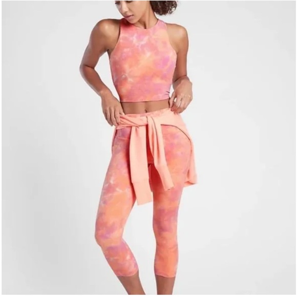 NWT Athleta Salutation Stash Pocket II Capri Orange and Pink Tie Dye Yoga S - Picture 3 of 7